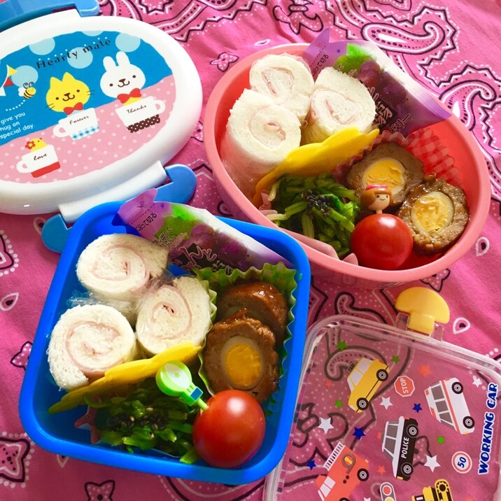 お子様用♪ハムロールサンドとほうれん草お浸し弁当♡